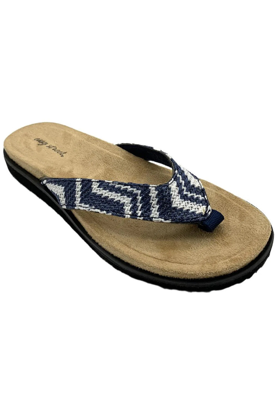 Easy Street Women's Stevie Thong Sandals Woven Navy/White - Extra Wide